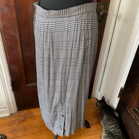 Vintage 90s Ruff Hewn Soft Rayon Madi Skirt Multi Plaid Sz 14 Black & White - Picture 5 of 9